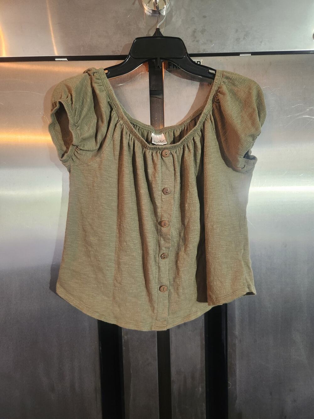 Belle Du Jour Olive Green Off Shoulder Button Front Top Size M
